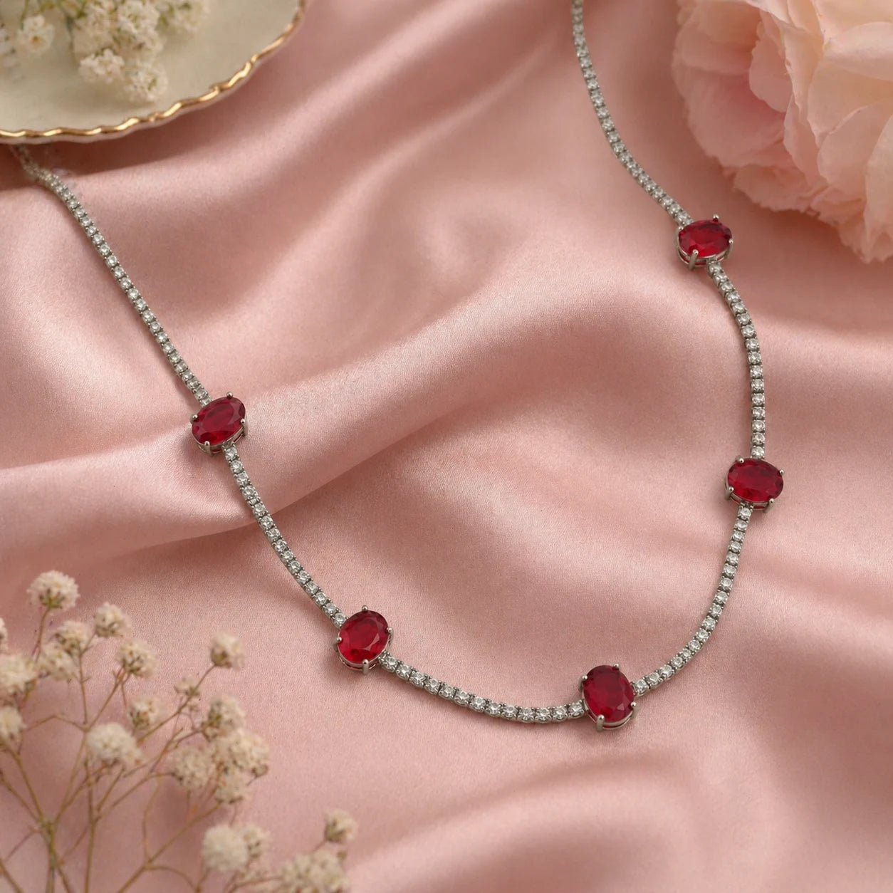 Starline Studded Rhodium Necklace 1