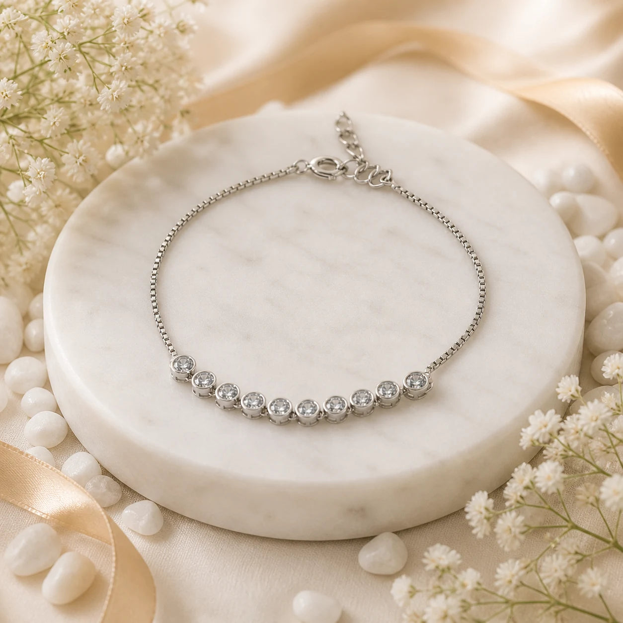 Stone String Studded Rhodium Bracelet For Women 1
