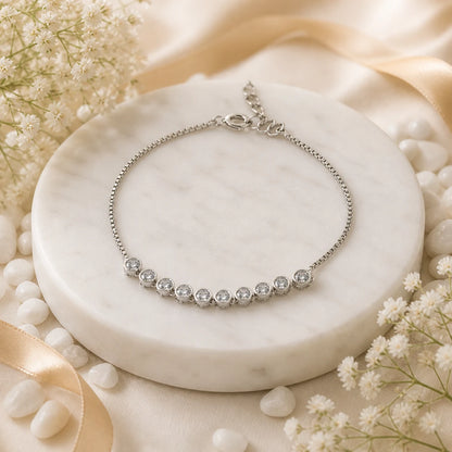 Stone String Studded Rhodium Bracelet For Women 1