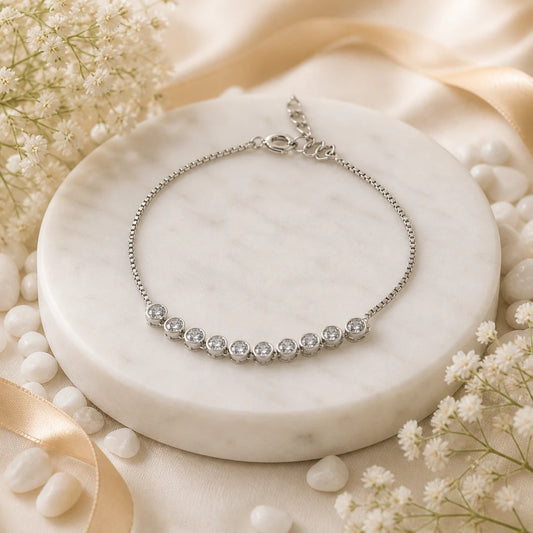 Stone String Studded Rhodium Bracelet For Women 1