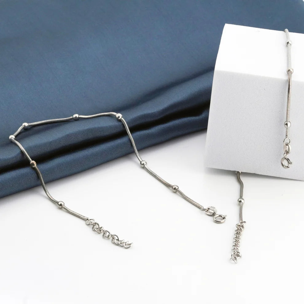 Studded Snake Rhodium Anklet 8