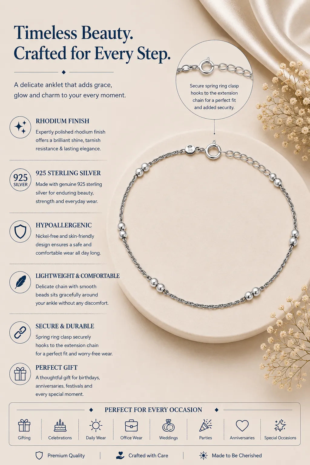 Studded Twists Rhodium Anklet 3