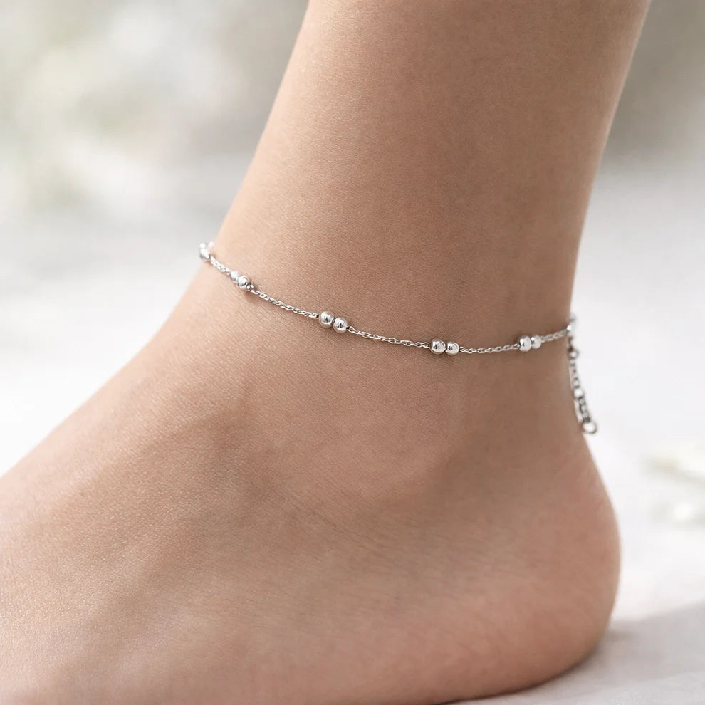 Studded Twists Rhodium Anklet 8