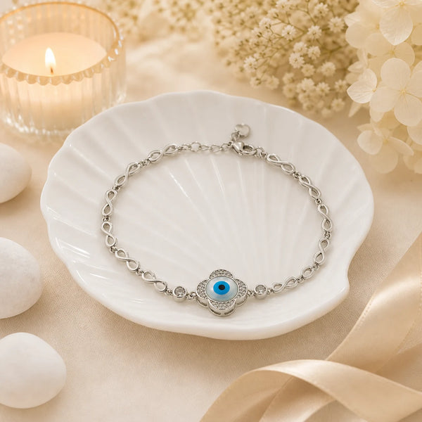 The Guardian Studded Evil Eye Rhodium Bracelet for Women 1