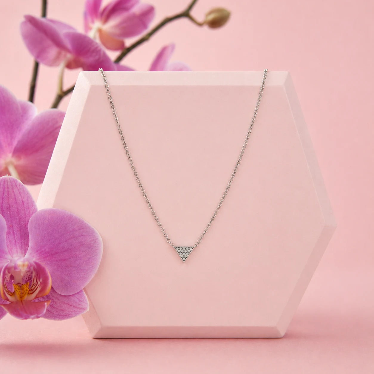 Threefold Studded Rhodium Necklace 1
