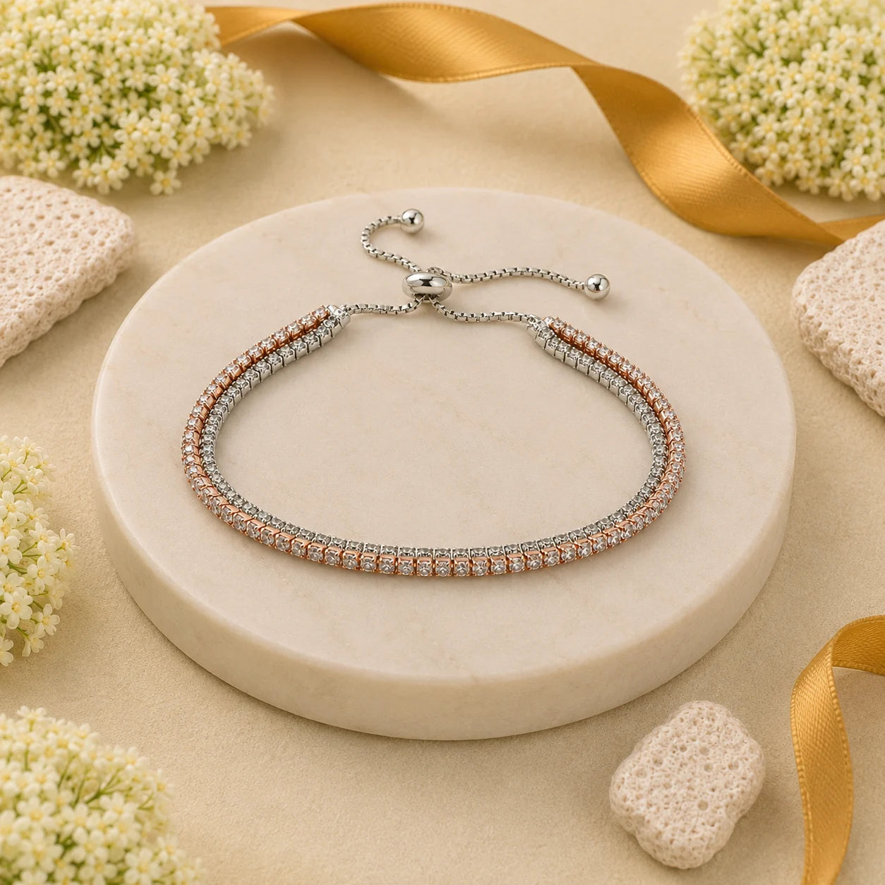 Togetherness Studded Rose Gold & Rhodium Bracelet for Women 1