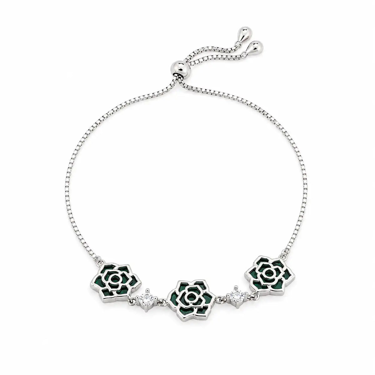 Triflower Malachite Studded Rhodium Bracelet for Women 4