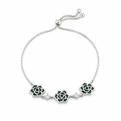 Triflower Malachite Studded Rhodium Bracelet for Women 4