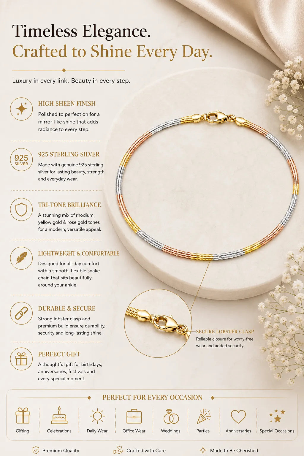 Trinity Minimal Tricolour Anklet 3