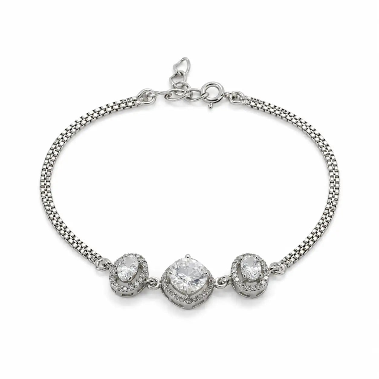 Tristone Studded Rhodium Bracelet for Women 3