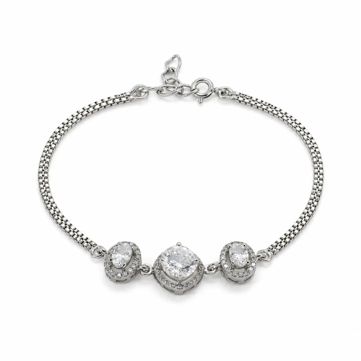 Tristone Studded Rhodium Bracelet for Women 4