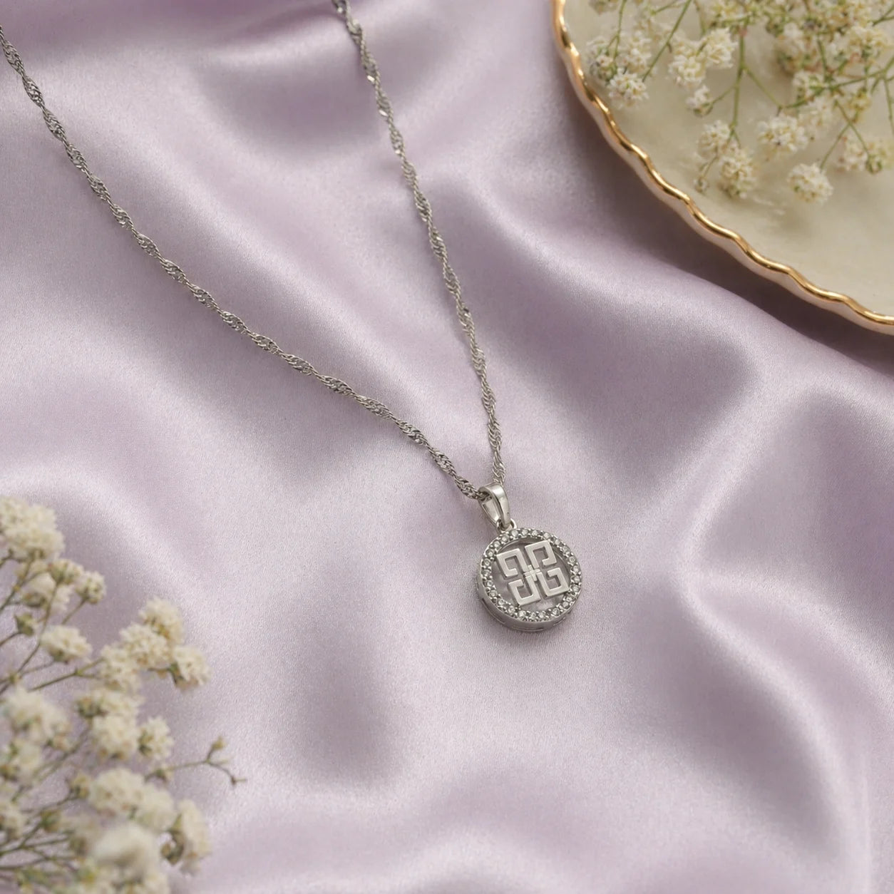 True Balance Studded Rhodium Necklace 1