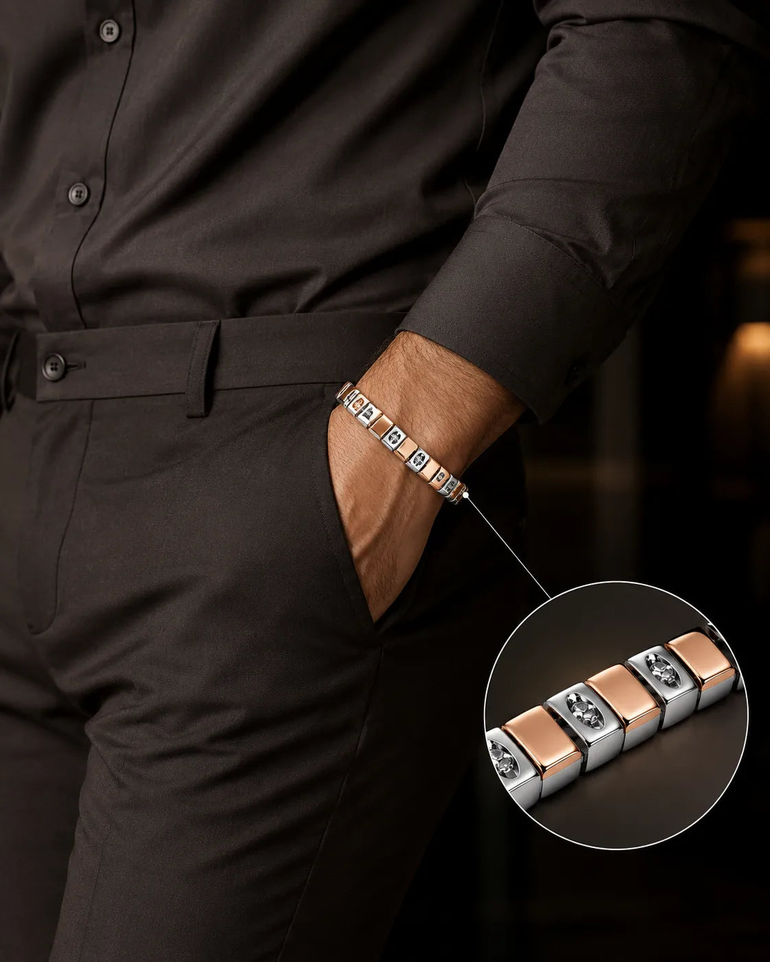 Vanguard Rose Gold & Rhodium Studded Bracelet for Men 2