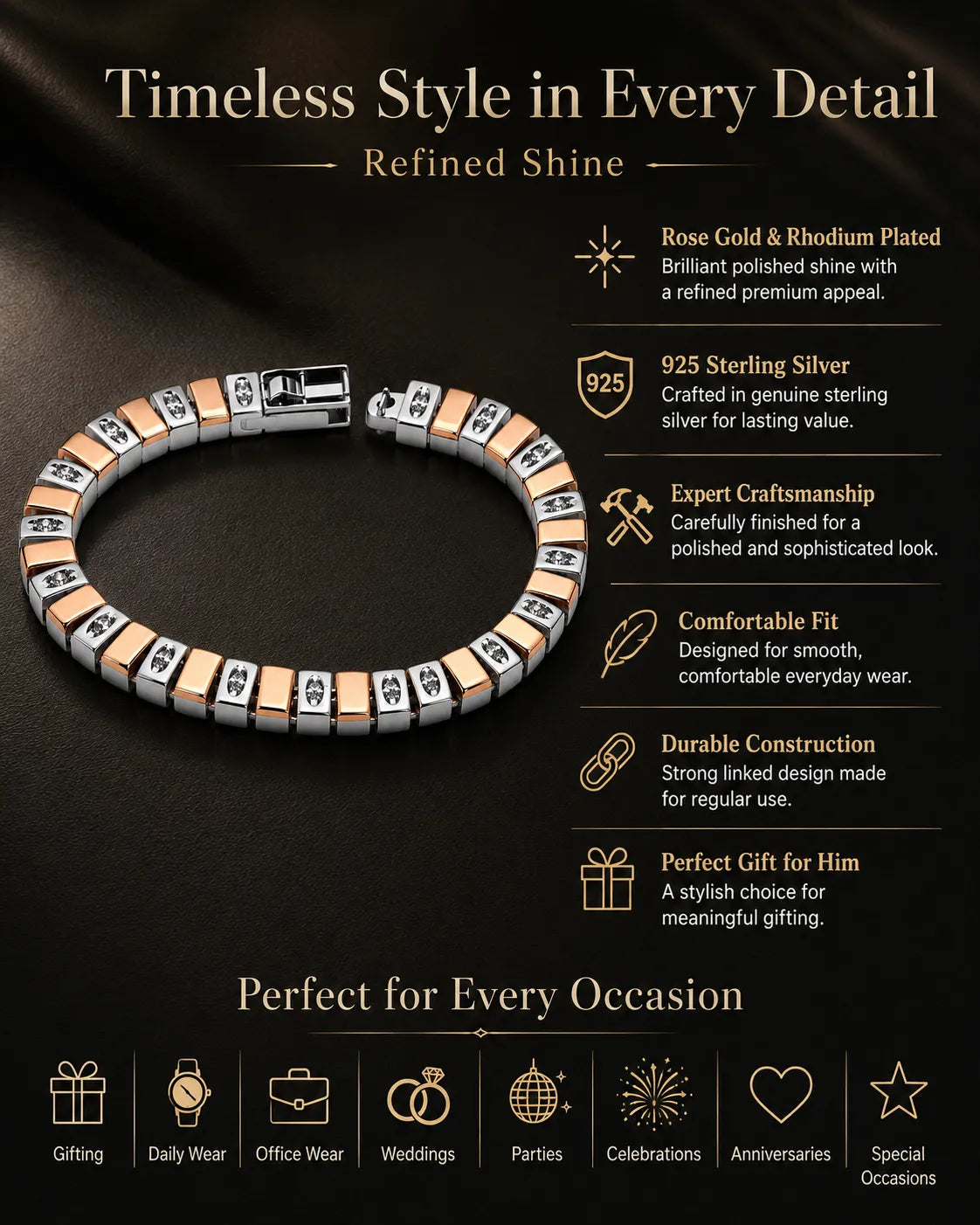 Vanguard Rose Gold & Rhodium Studded Bracelet for Men 3
