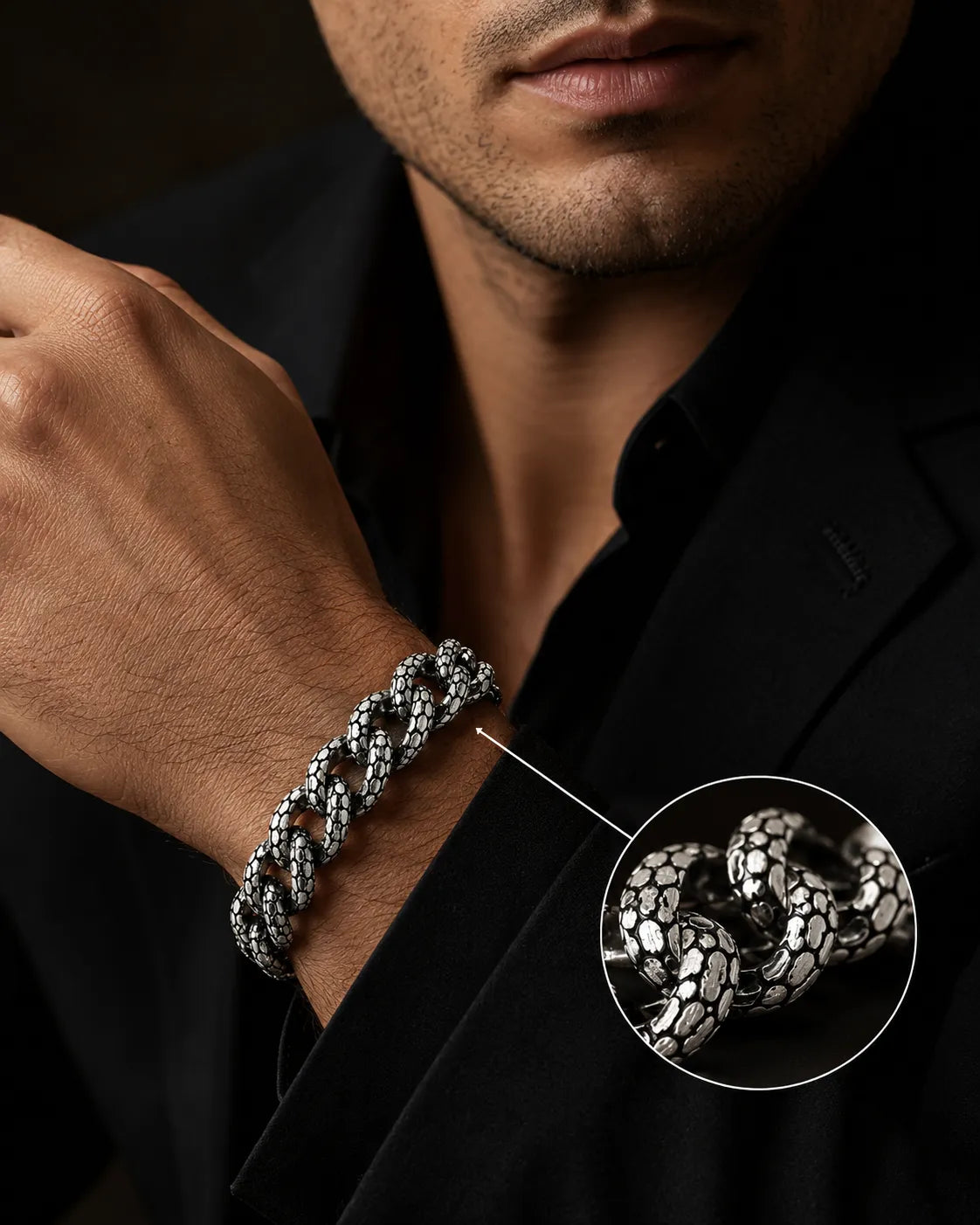 Villain Chunky Oxidised Bracelet for Men 2