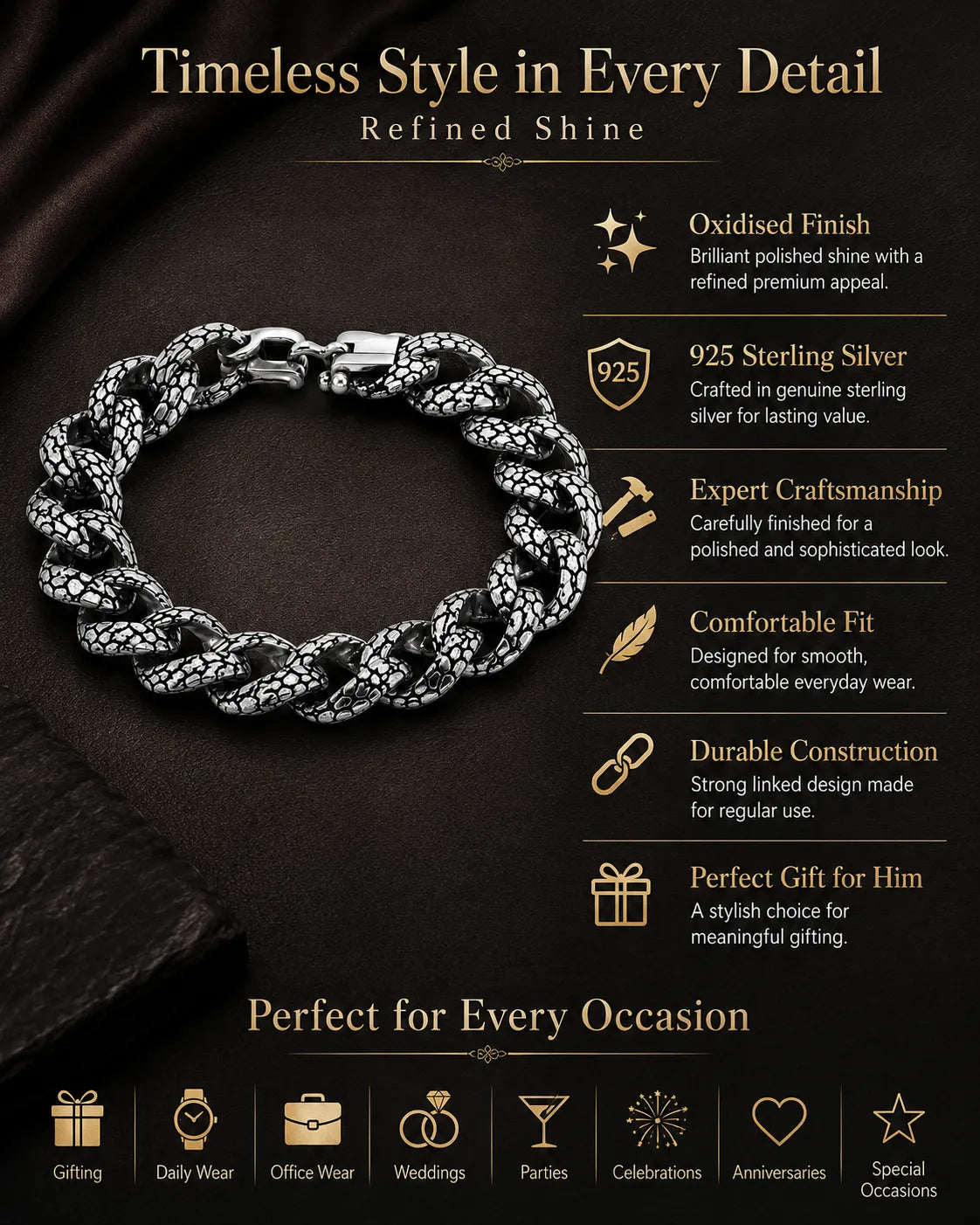 Villain Chunky Oxidised Bracelet for Men 3