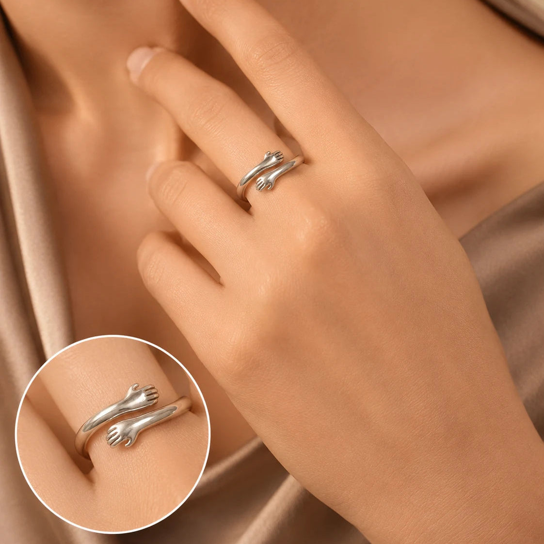 Warmth Adjustable Rhodium Hug Band for Women 2