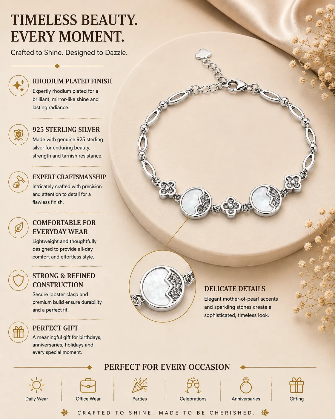 White Eye Candy Studded Rhodium Bracelet for Women 3