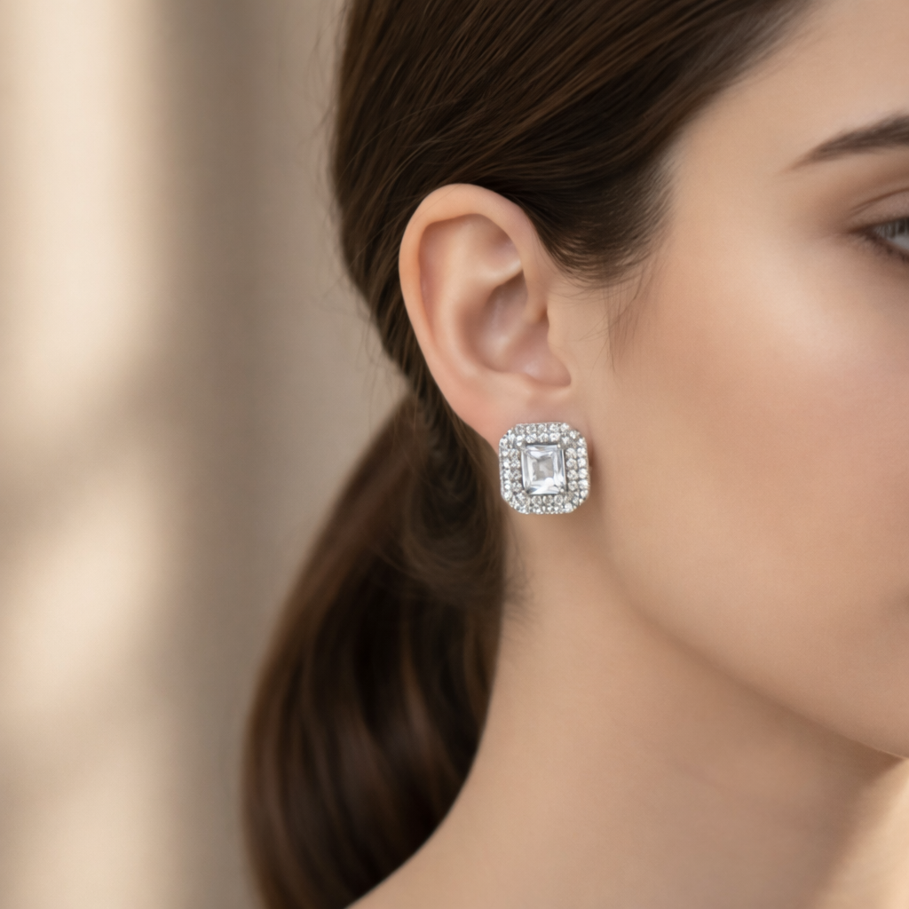 White Quadra Rhodium Earrings 2