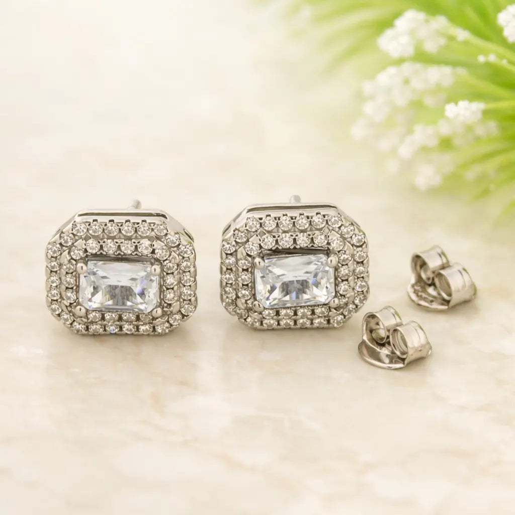 White Quadra Rhodium Earrings 6