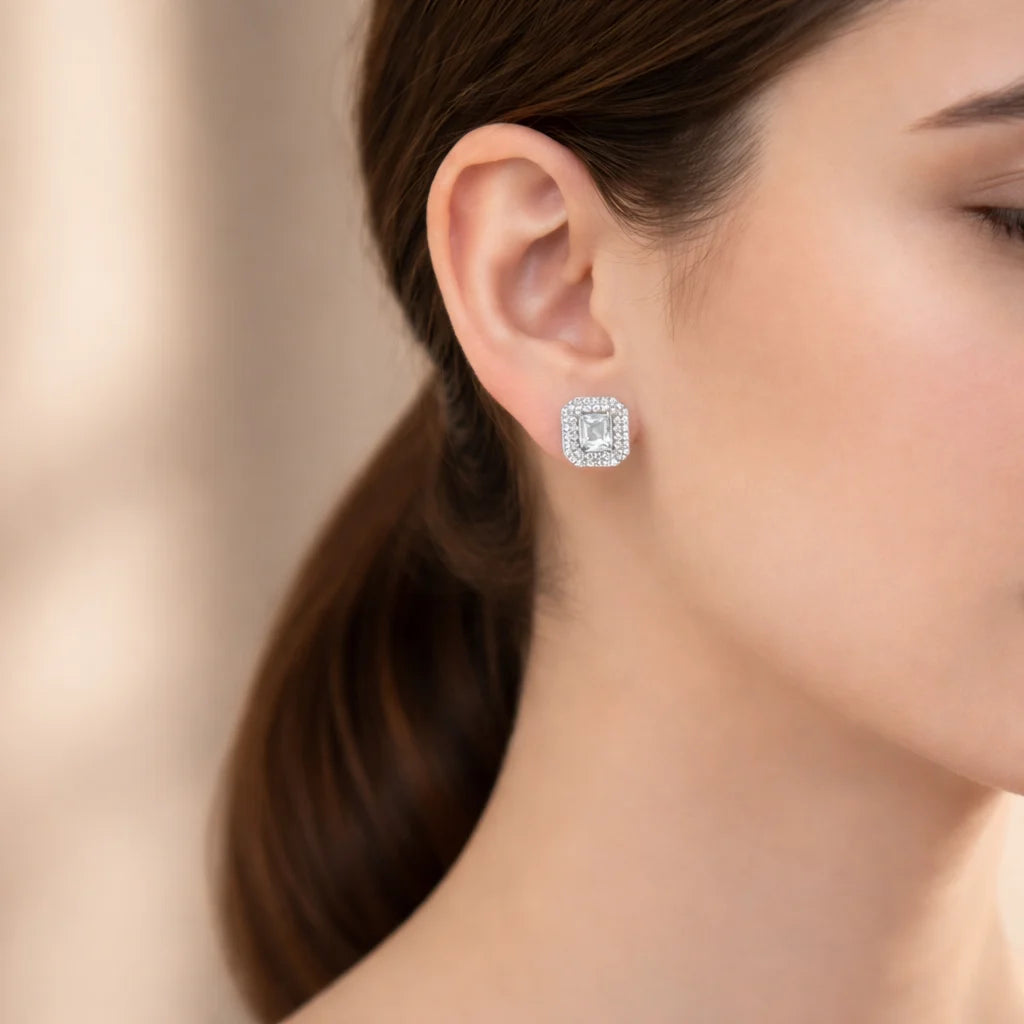 White Quadra Rhodium Earrings 7