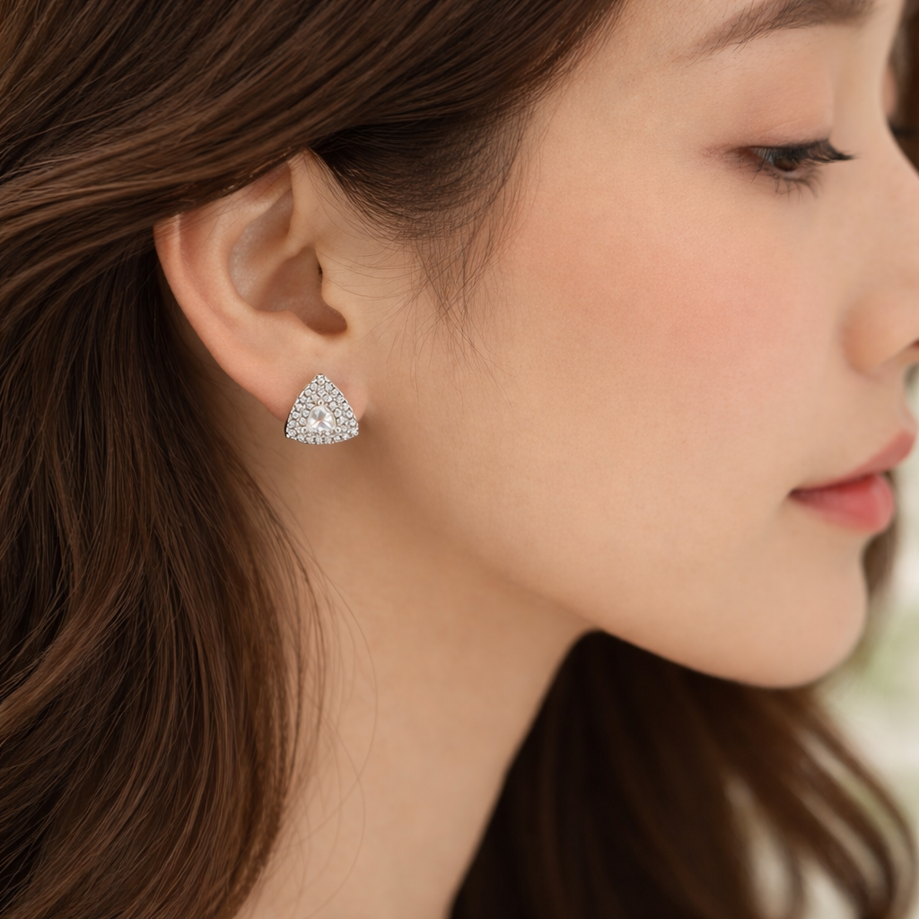 White Trielle Rhodium Earrings 2