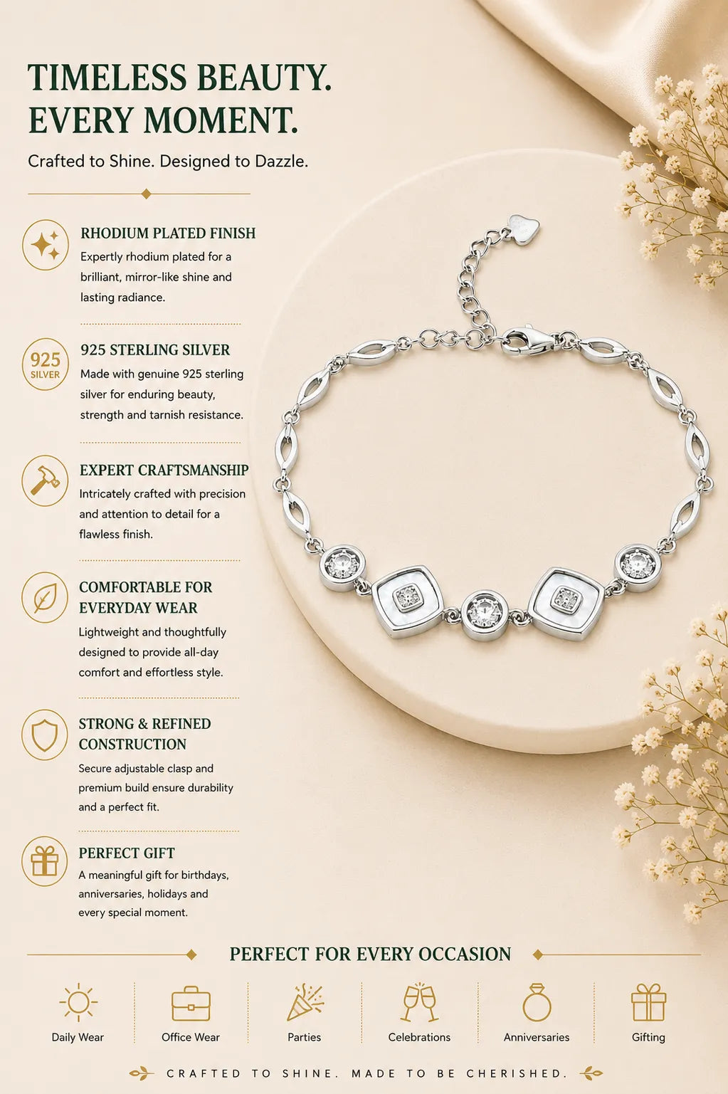 White Trinklets Studded Rhodium Bracelet for Women 3