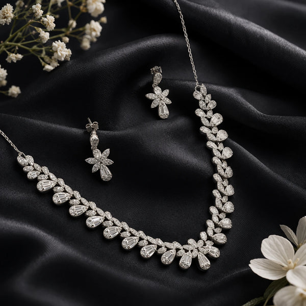 White Wreath Rhodium Necklace Set 1