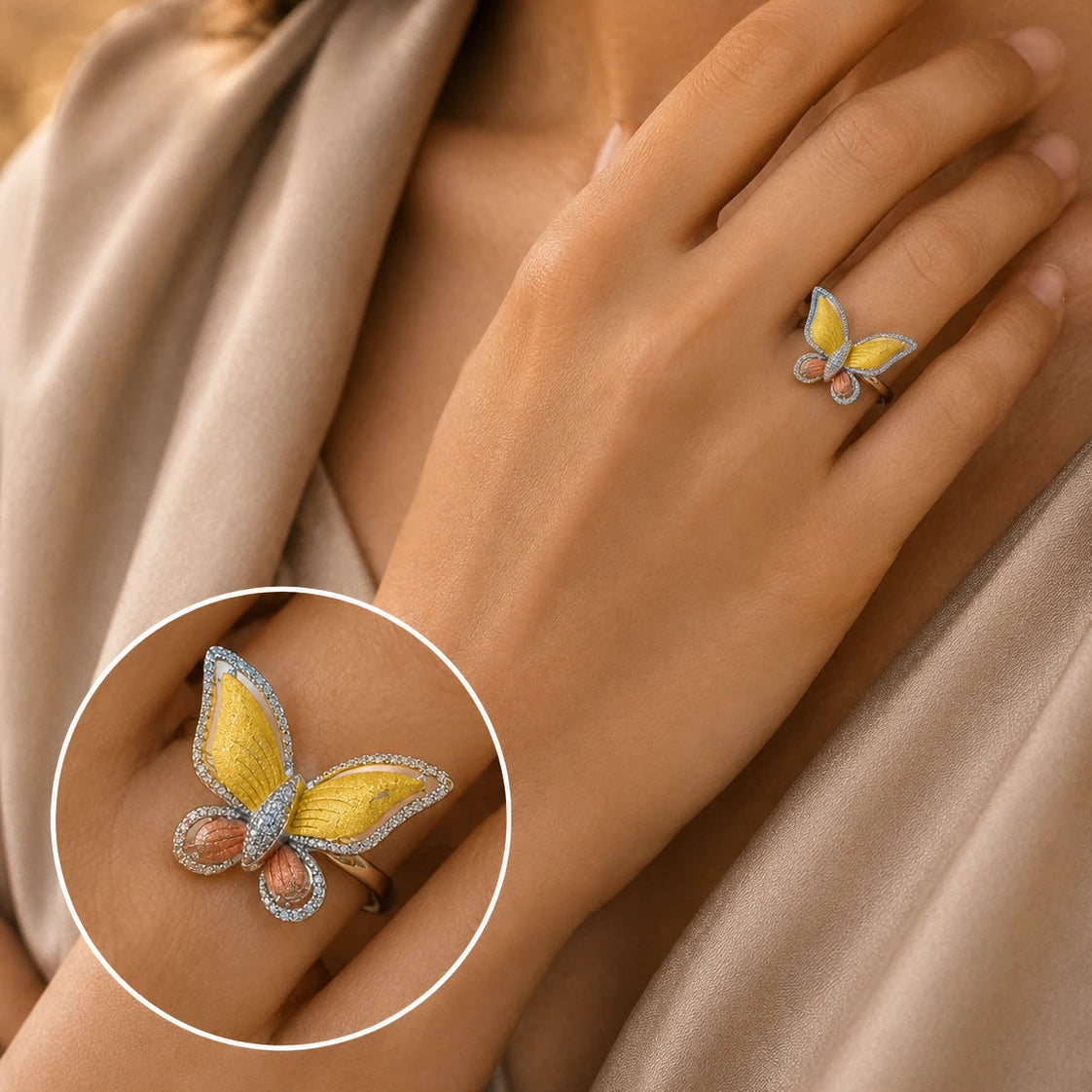 Winged Angel Studded Adjustable Ring for Women 2