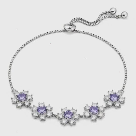 Lavender Bloom Adjustable Studded Rhodium Bracelet for Women 5
