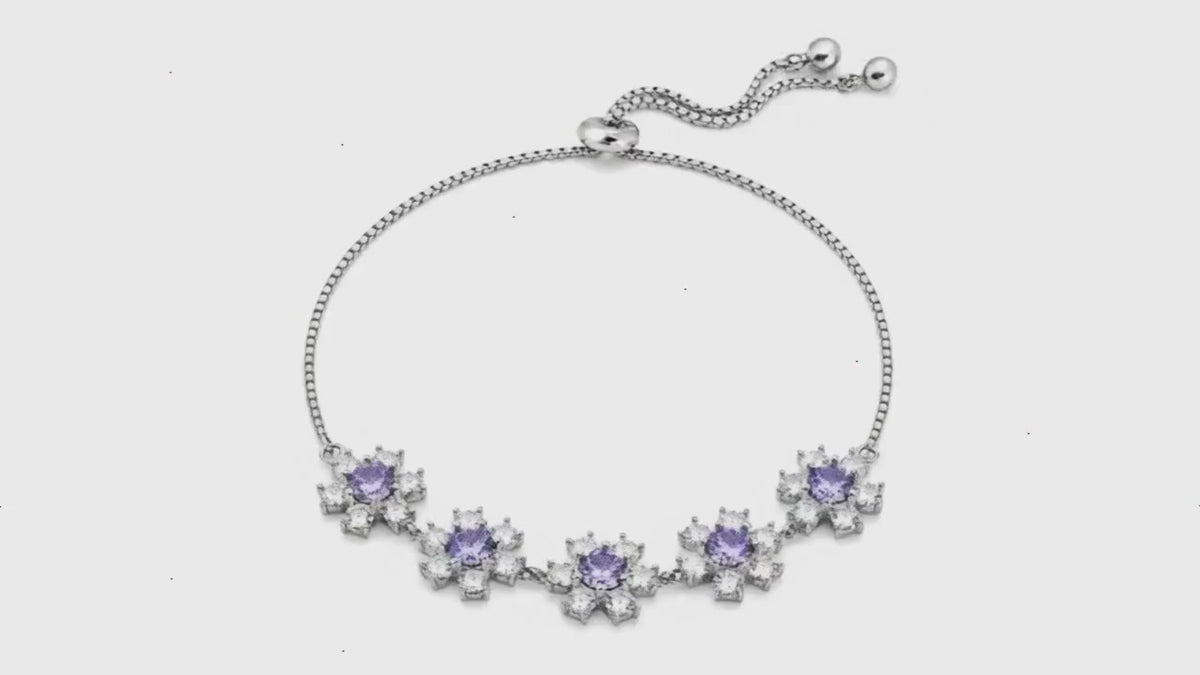 Lavender Bloom Adjustable Studded Rhodium Bracelet for Women 5