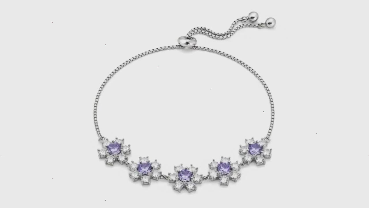 Lavender Bloom Adjustable Studded Rhodium Bracelet for Women 5