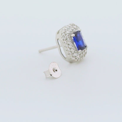 Blue Quadra Rhodium Earrings