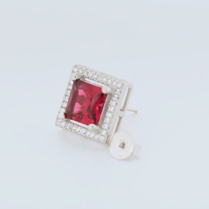 Scarlet Square Rhodium Earrings