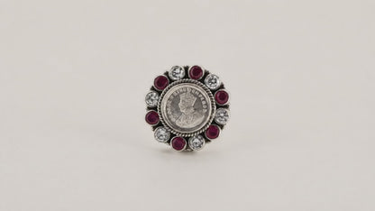 Red & White Oxidised Adjustable Ring for Women 5