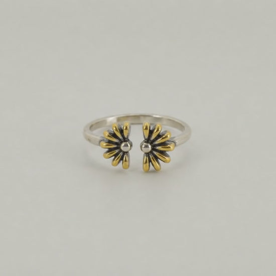Petals Adjustable Oxidised & Gold Plated Ring for Women 5