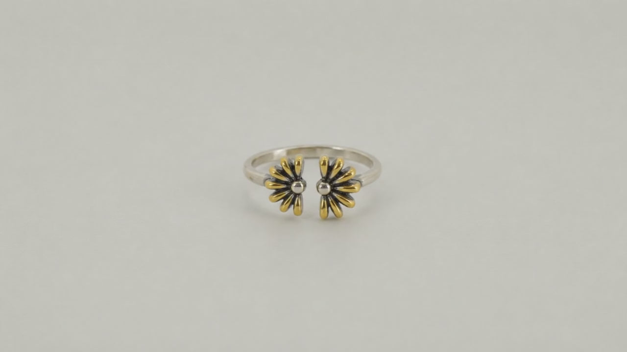 Petals Adjustable Oxidised & Gold Plated Ring for Women 5